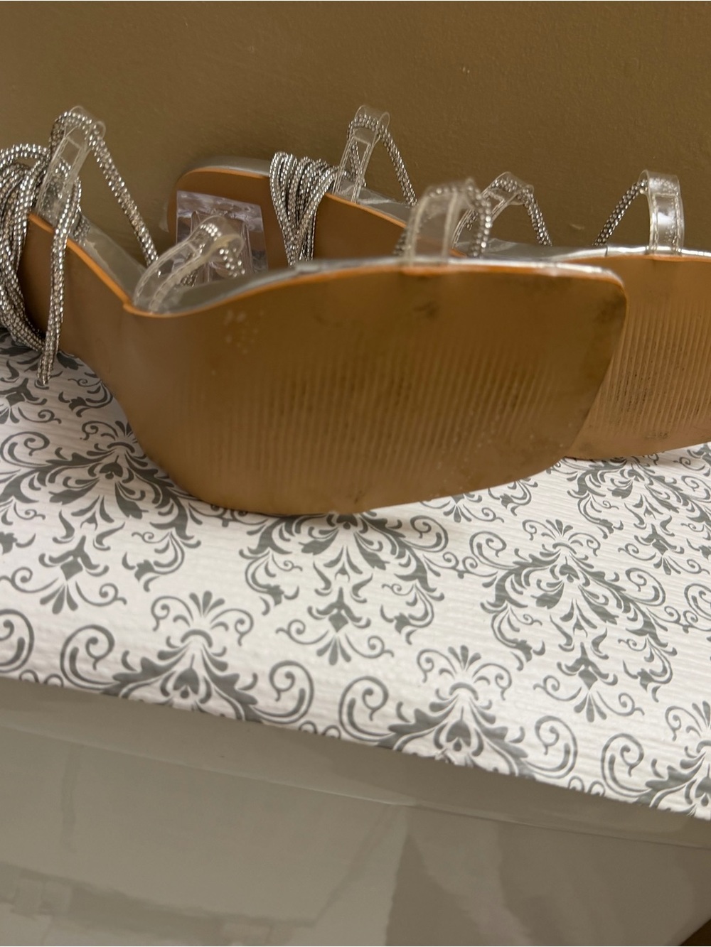 Crystal-Embellished Silver Lace-Up Heels - Picture 4 of 6